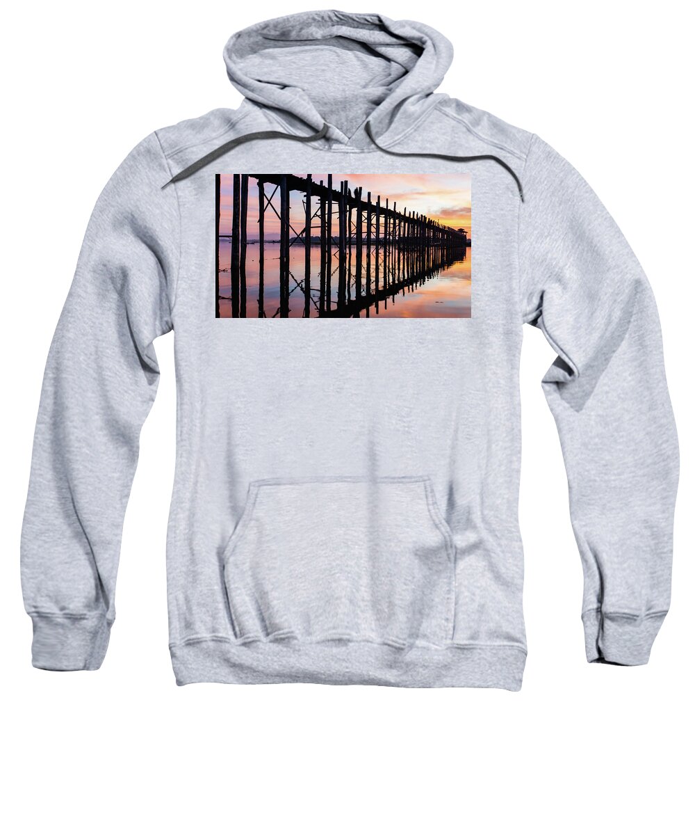 Bridge Sweatshirt featuring the photograph U Bein bridge at sunrise by Ann Moore
