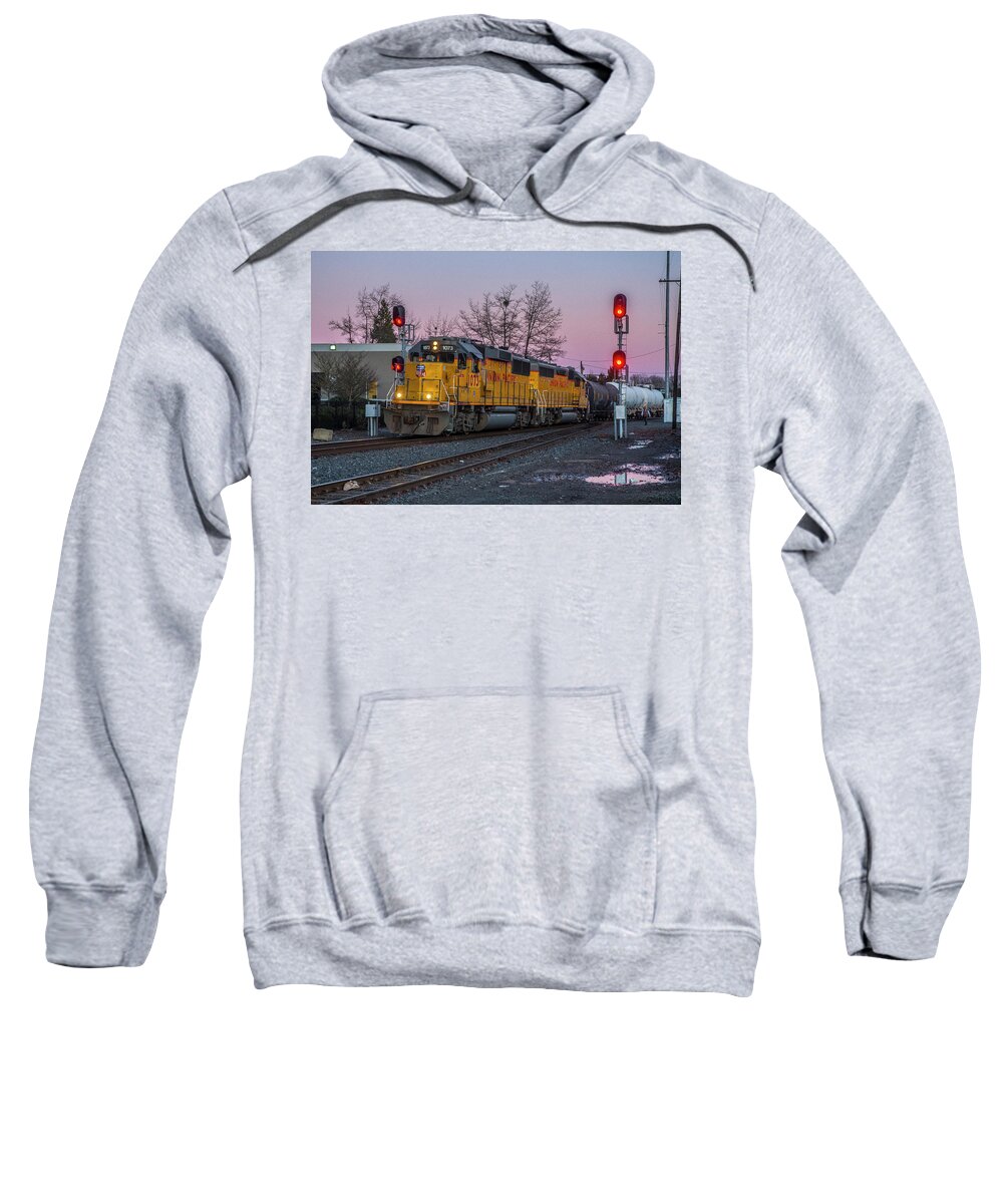 Union Pacific Sweatshirt featuring the photograph Union Pacific Highball Freight by Matthew Irvin