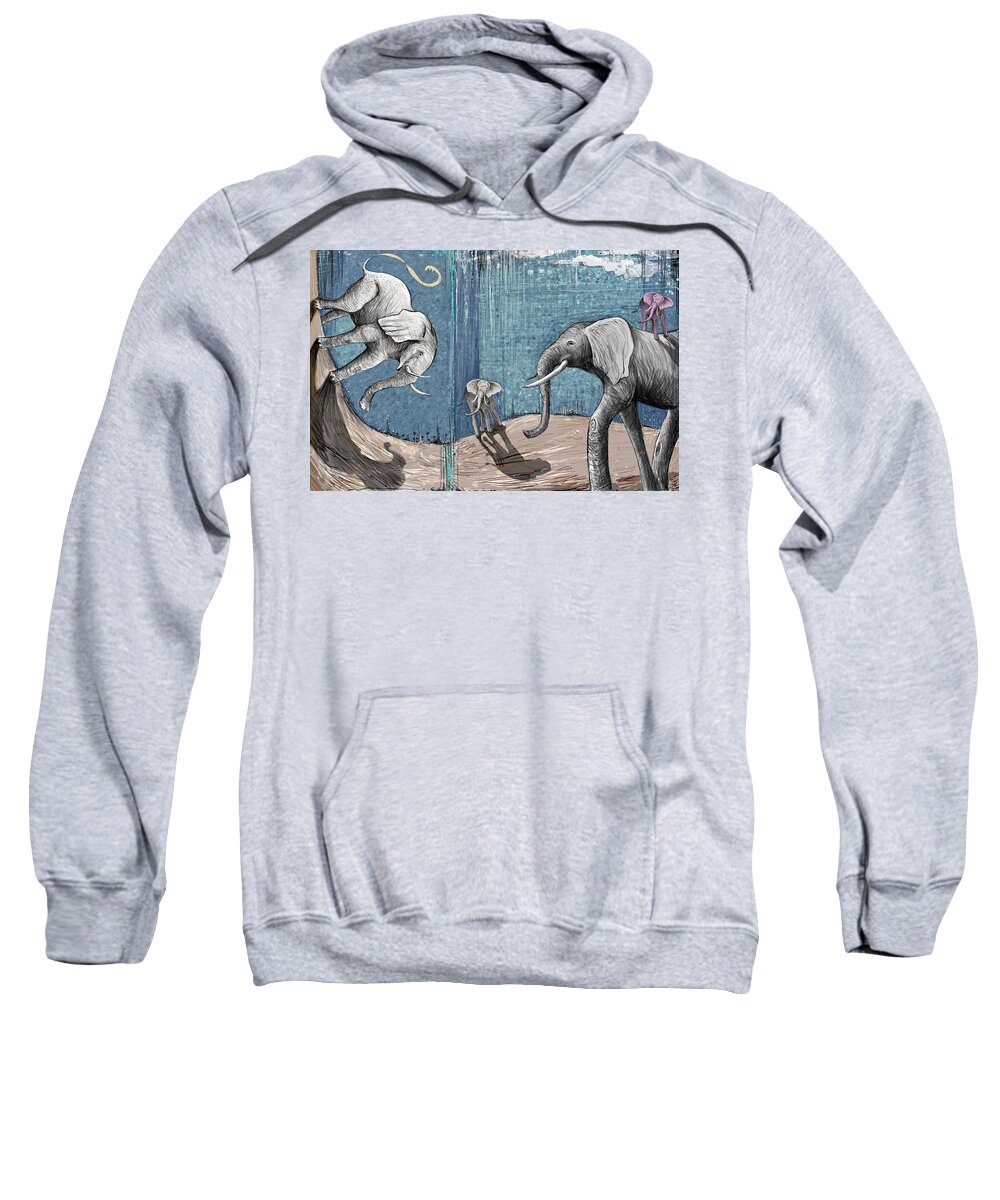 Elephants Sweatshirt featuring the painting Void Solutions by Yom Tov Blumenthal