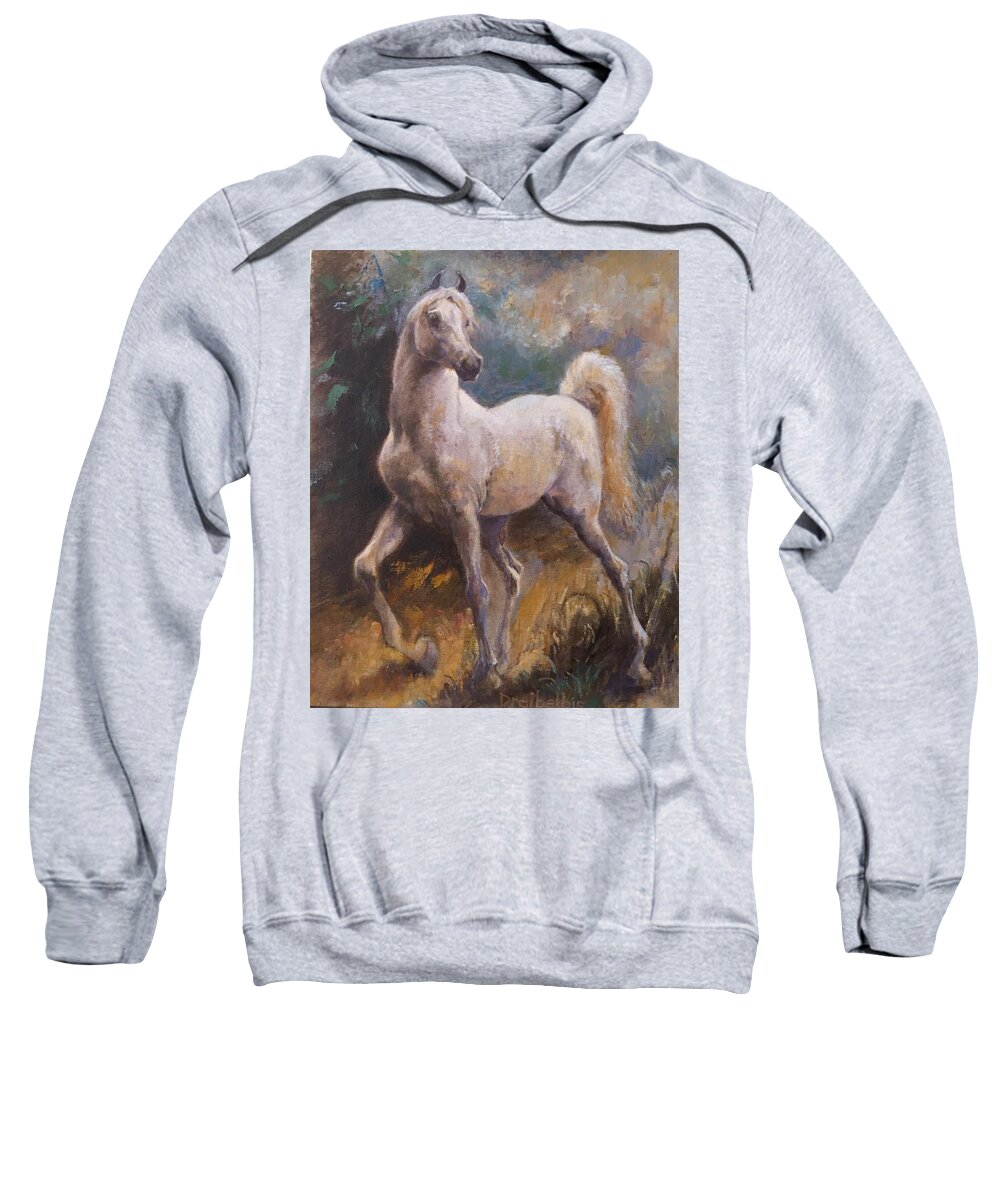 Horse Sweatshirt featuring the painting White Arabian by Ellen Dreibelbis