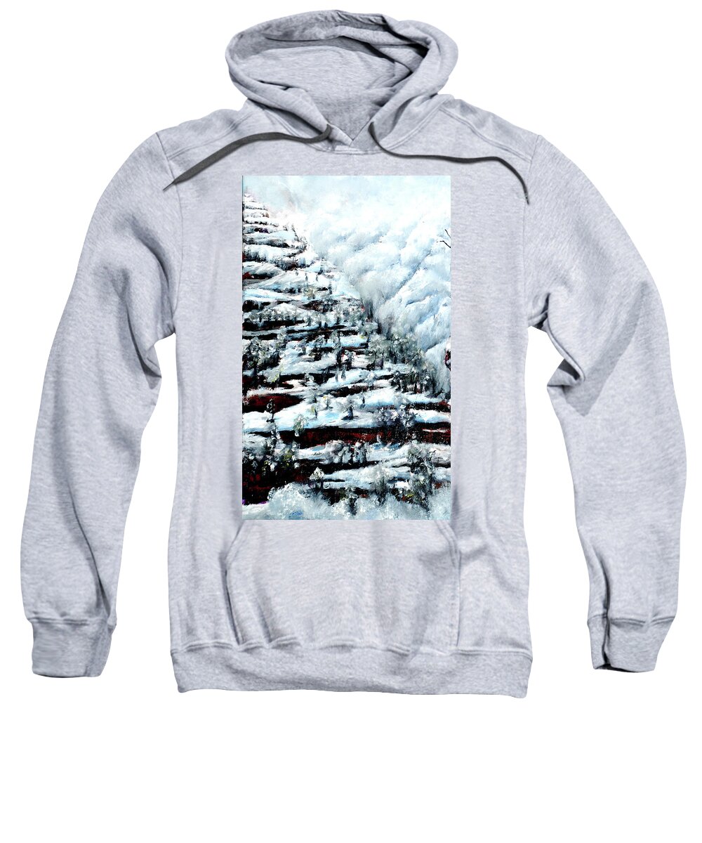 Snow Sweatshirt featuring the painting Winter in Mountains by Medea Ioseliani