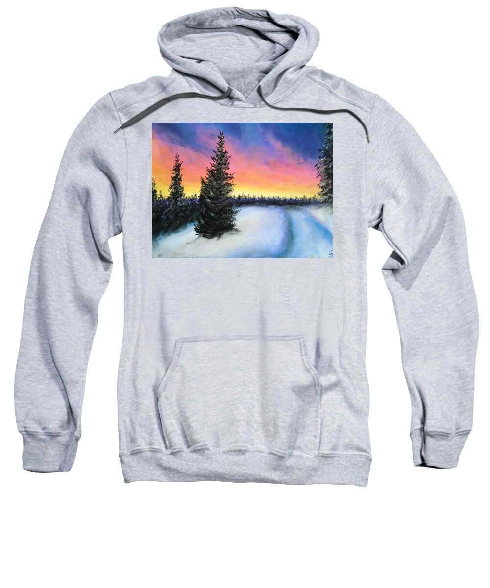Winter Sweatshirt featuring the drawing Winter's escape by Jen Shearer