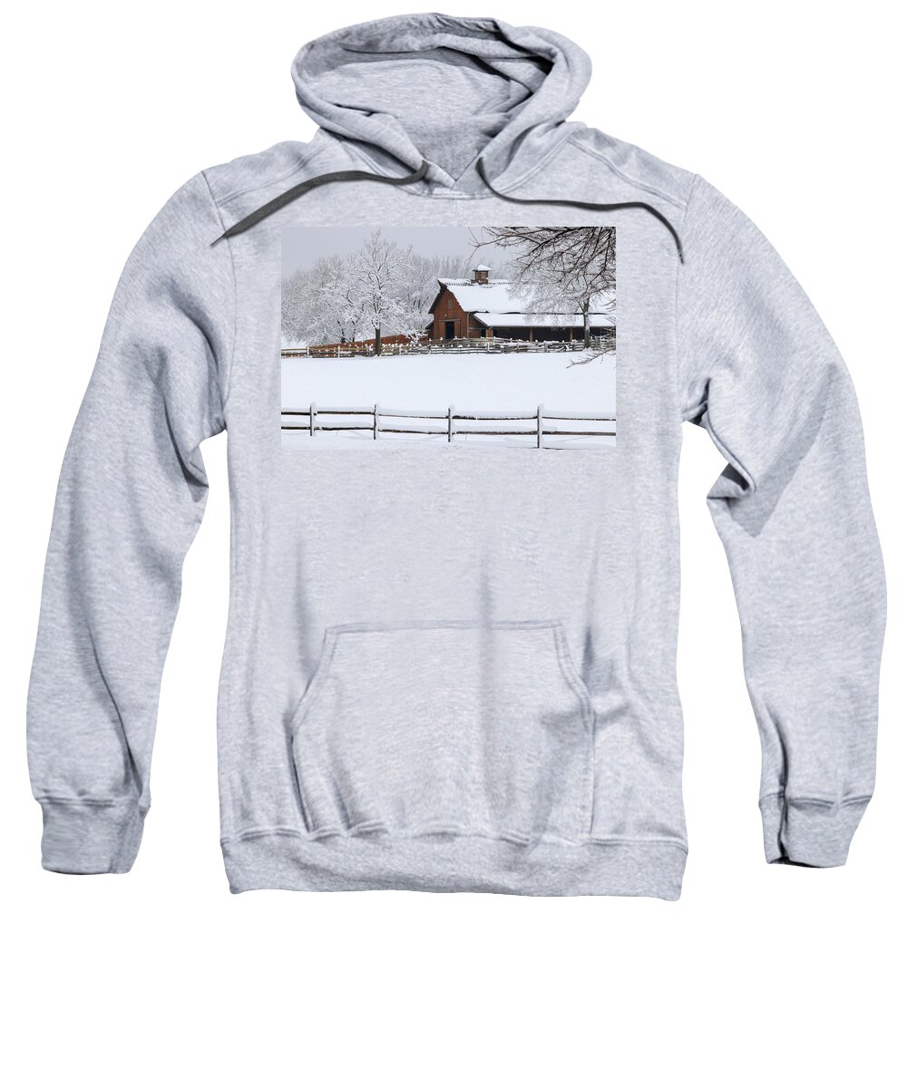 Kansas Sweatshirt featuring the photograph Wintry Barn by Mary Anne Delgado
