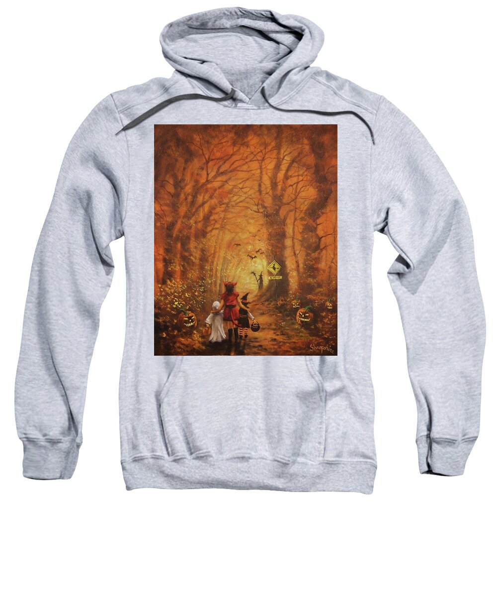 Halloween Sweatshirt featuring the painting Witch Crossing Ahead by Tom Shropshire