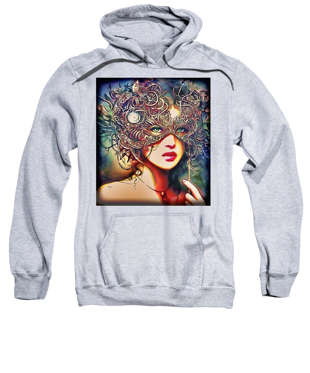 Paint Sweatshirt featuring the mixed media Woman with mask by Nenad Vasic