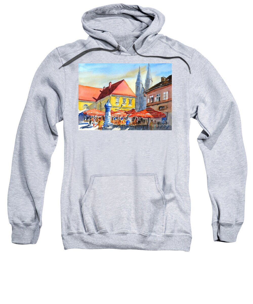Zagreb Cathedral Sweatshirt featuring the painting Zagreb near Dolce Market by Betty M M Wong