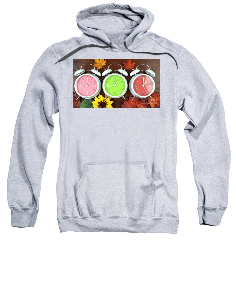 Alarm Sweatshirt featuring the photograph Autumn Fall Daylight Saving Time Clocks #1 by Milleflore Images