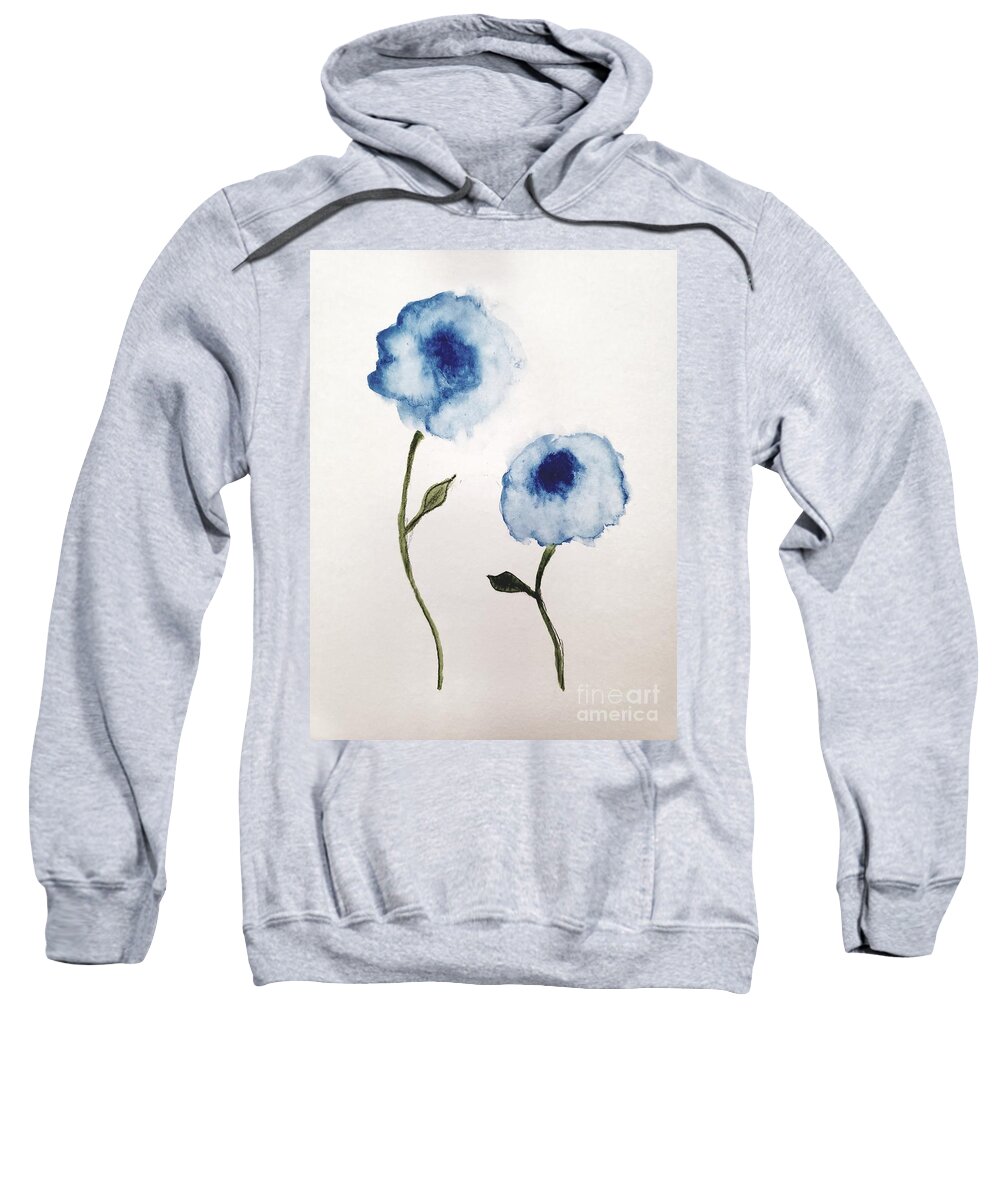  Sweatshirt featuring the painting Blue Flowers #1 by Margaret Welsh Willowsilk