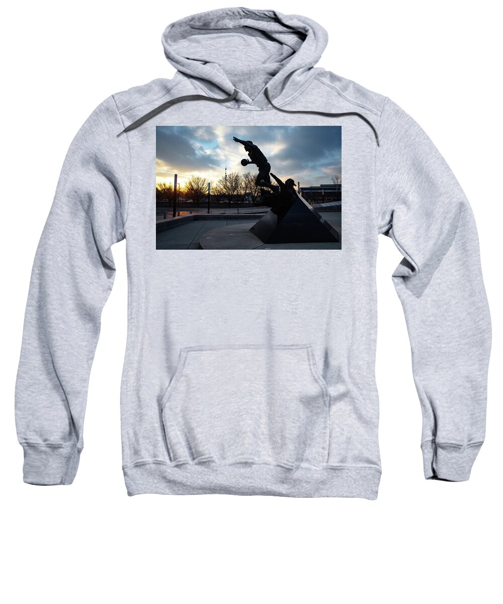 Msu Spartans Sweatshirt featuring the photograph Earvin Magic Johnson statue at sunset at Michigan State University by Eldon McGraw