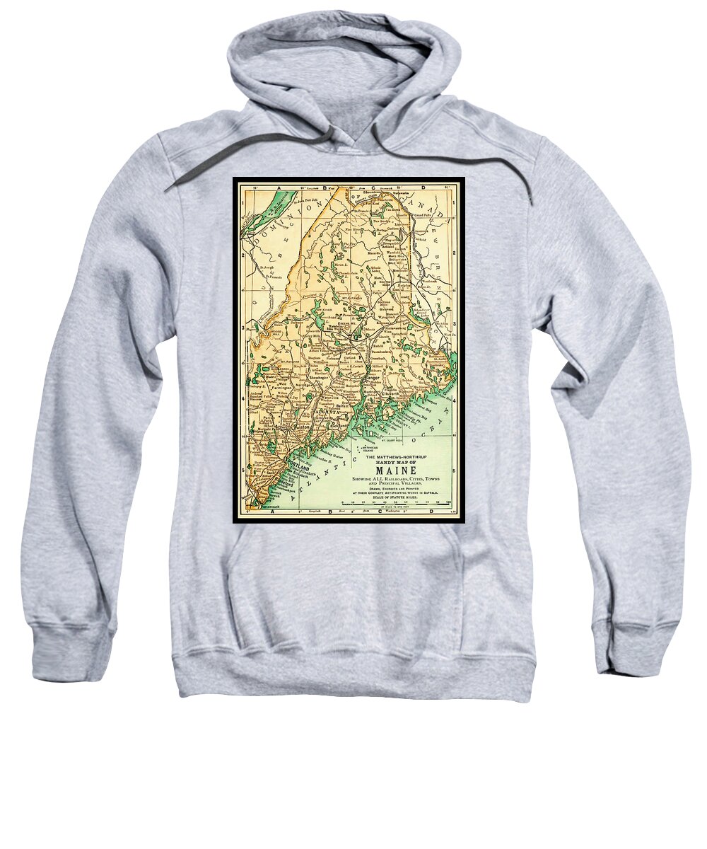 Maine Sweatshirt featuring the photograph Maine Antique Map 1891 #1 by Phil Cardamone
