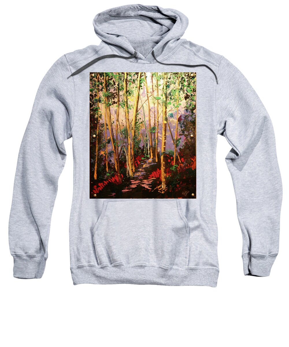 Trees Sweatshirt featuring the painting Into the Light by Marilyn Quigley