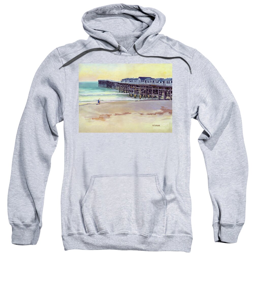 Crystal Pier Sweatshirt featuring the painting Crystal Pier at Sunset, Pacific Beach - San Diego, California by Paul Strahm