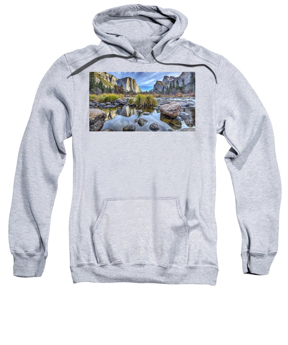 Valley View Yosemite National Park Reflections Of El Capitan In The Merced River Sweatshirt featuring the photograph Valley View Yosemite National Park Reflections of El Capitan in the Merced River #1 by Dustin K Ryan