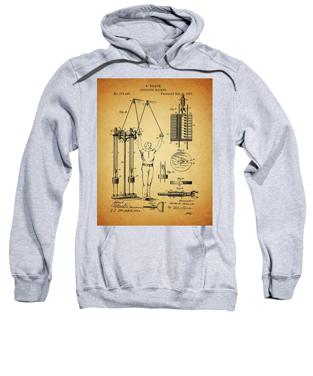1887 Exercising Machine Patent Sweatshirt featuring the drawing 1887 Exercising Machine Patent by Dan Sproul