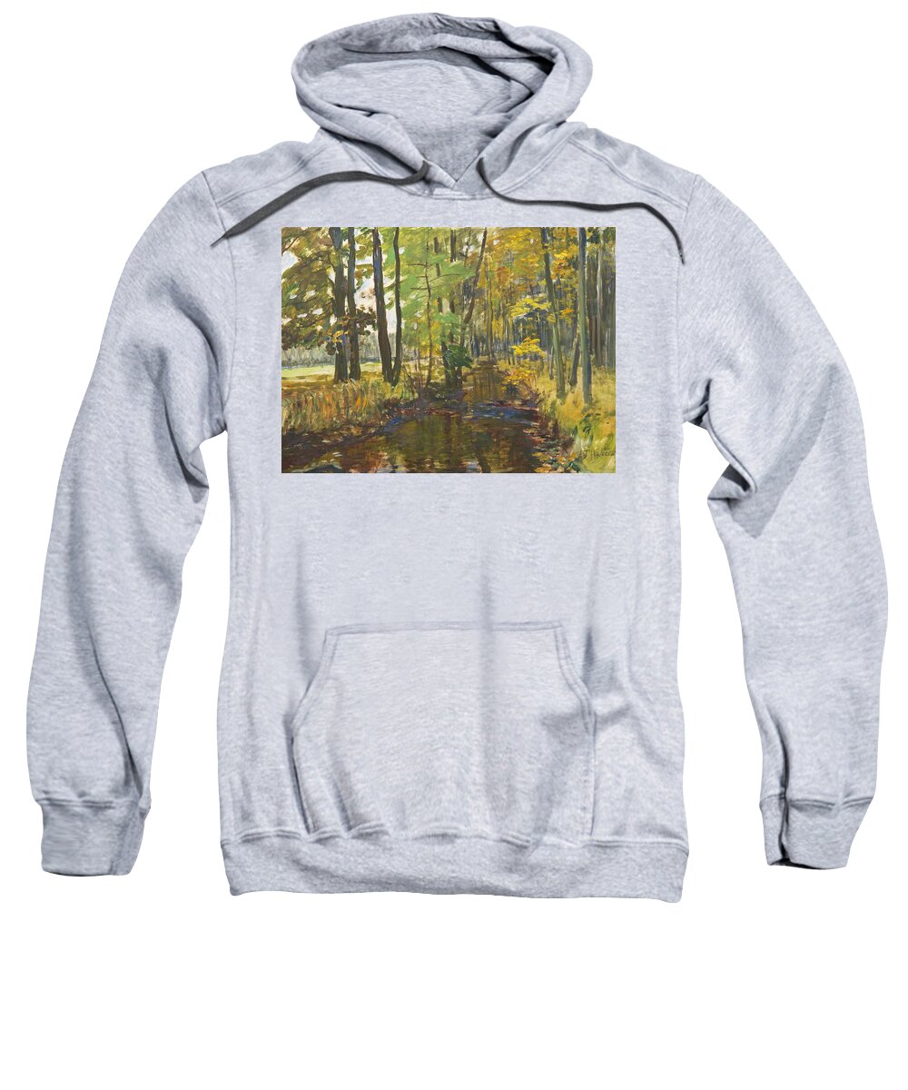 Hudecek Sweatshirt featuring the painting Brook in the Forest #4 by Antonin Hudecek