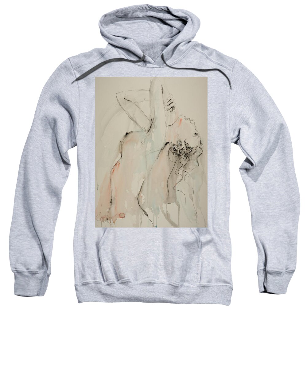 Female Sweatshirt featuring the drawing Nude 2 #2 by Elizabeth Parashis
