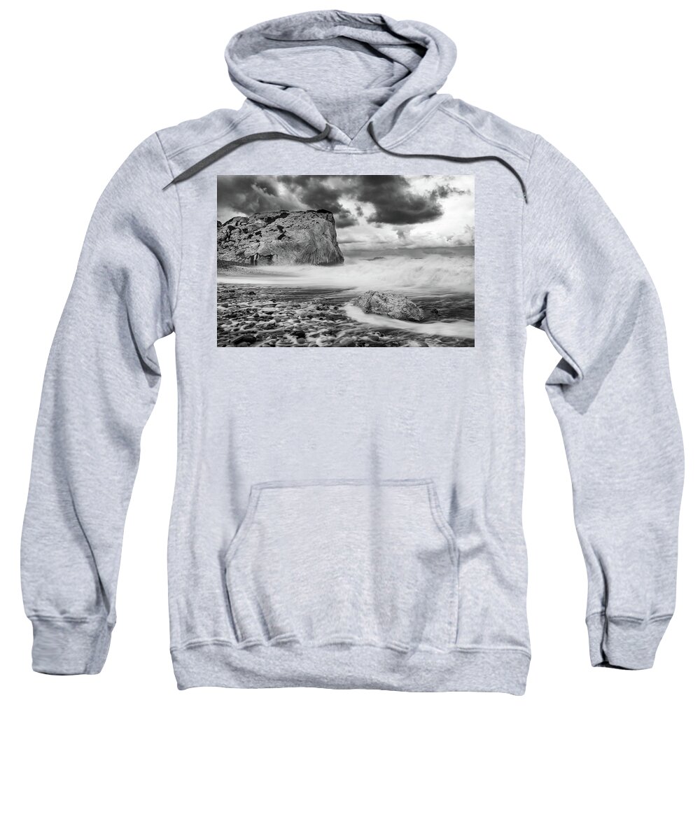 Seascape Sweatshirt featuring the photograph Seascape with windy waves during stormy weather. #2 by Michalakis Ppalis