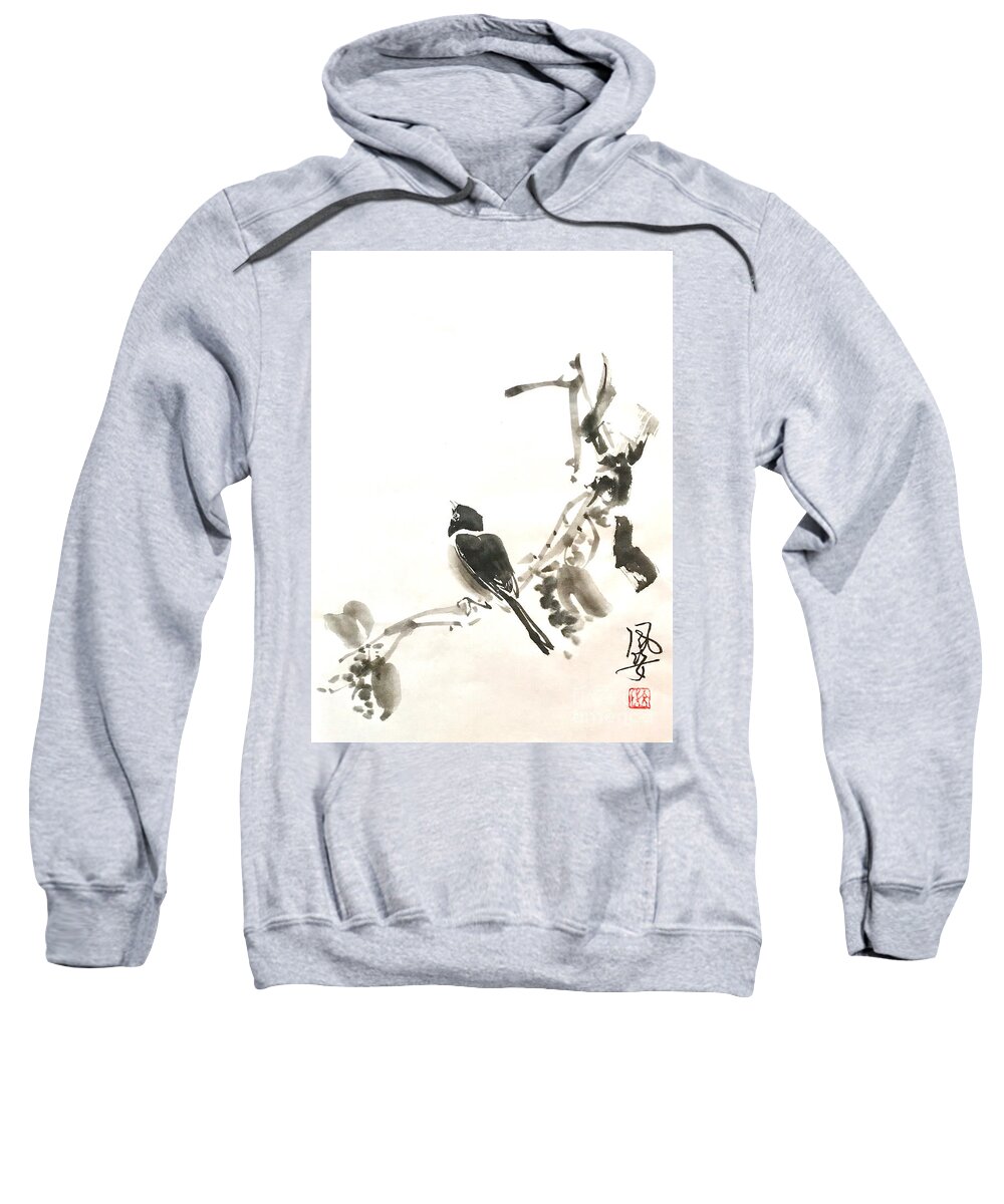 Japanese Sweatshirt featuring the painting A Bird on the Hill by Fumiyo Yoshikawa