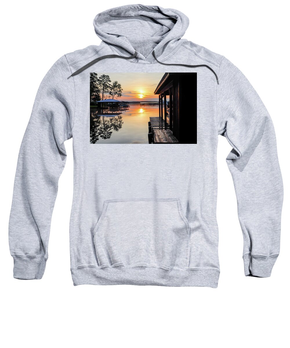 Sunrise Sweatshirt featuring the photograph A Boathouse Side Sunrise by Ed Williams