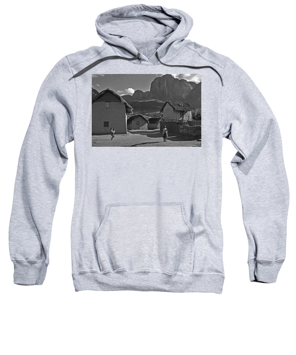 All Sweatshirt featuring the digital art A Dewelling in Baobab Alley in Madagascar Black and White KN60 by Art Inspirity