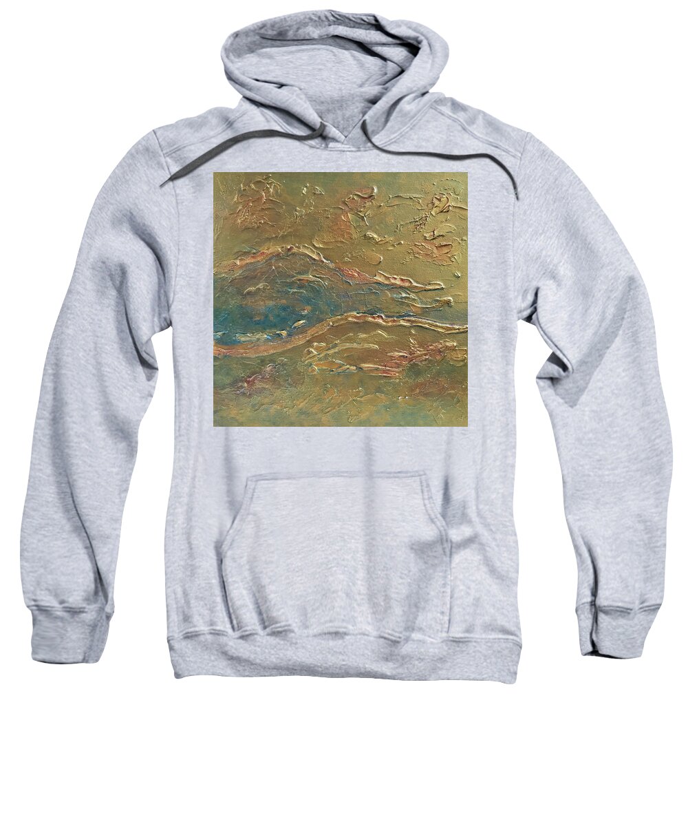 Gold Sweatshirt featuring the painting A RIVER RUNS THROUGH IT Abstract in Gold by Lynnie Lang