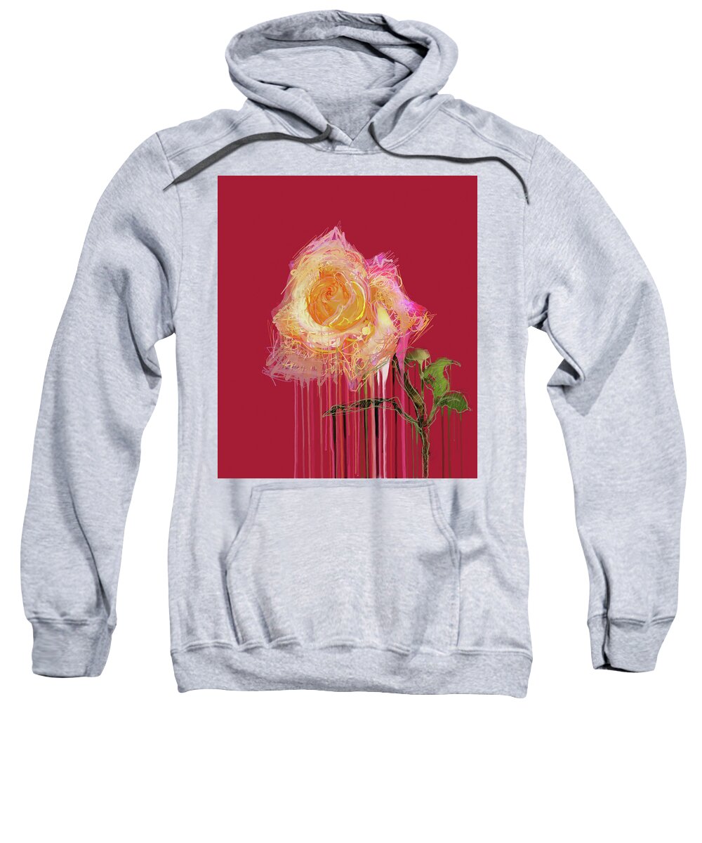 Rose Sweatshirt featuring the mixed media A Rose By Any Other Name - Red by BFA Prints