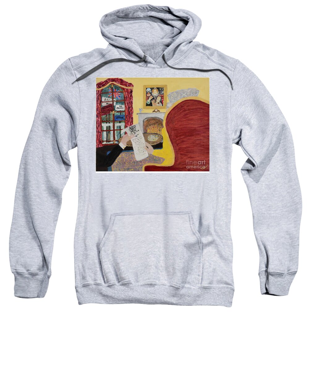 Queen Elizabeth Sweatshirt featuring the painting A Royal Dilemma by David Westwood
