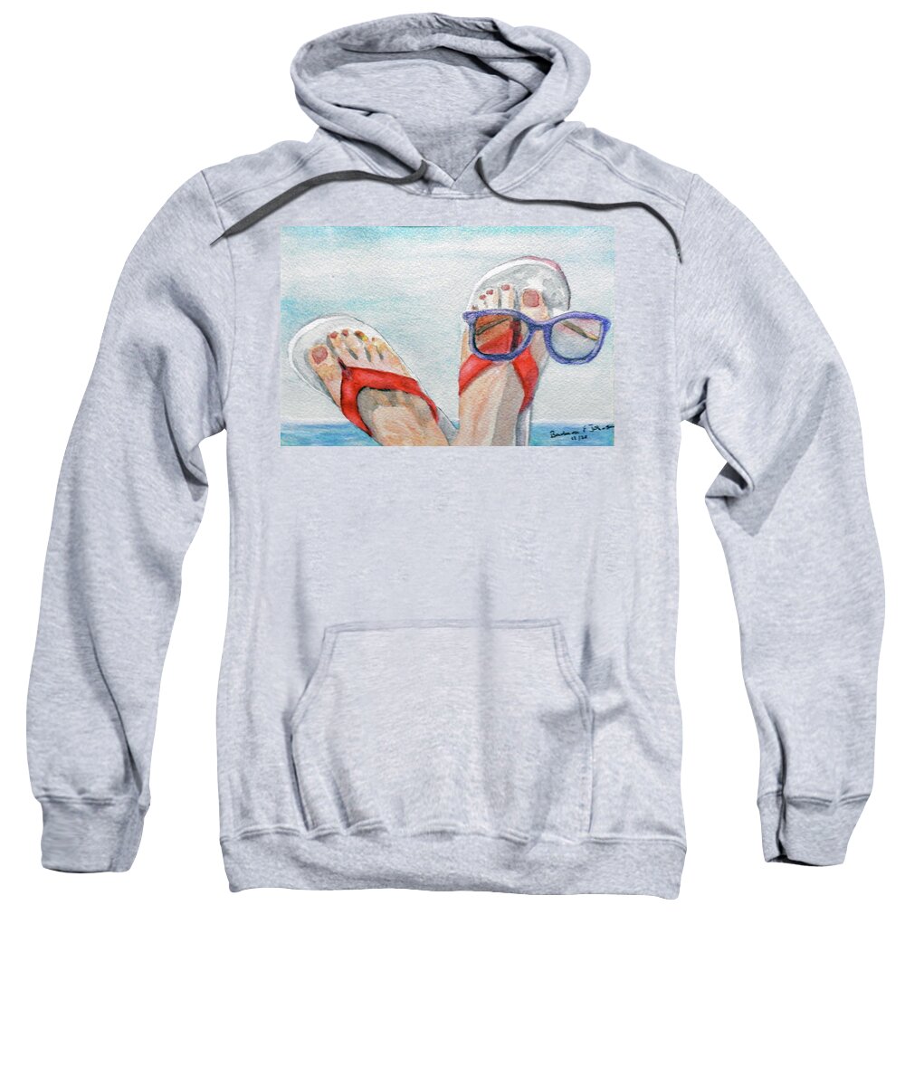 Sandals Sweatshirt featuring the painting A Token Foot by Barbara F Johnson