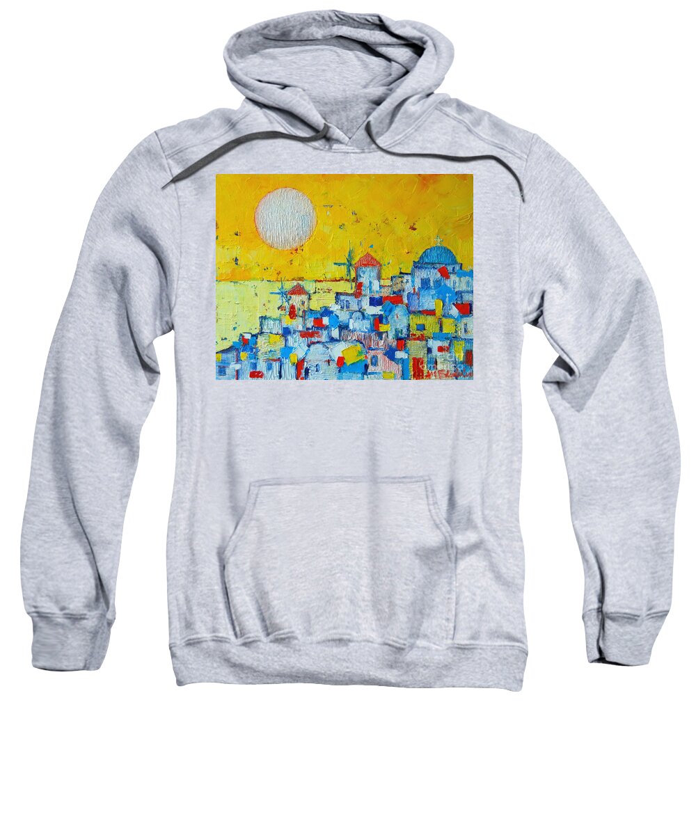 Santorini Sweatshirt featuring the painting Abstract Santorini - Oia Before Sunset by Ana Maria Edulescu