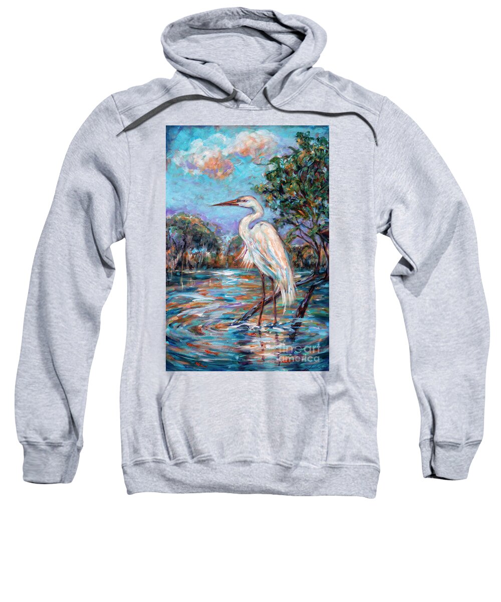 Beach Sweatshirt featuring the painting Afternoon Egret by Linda Olsen