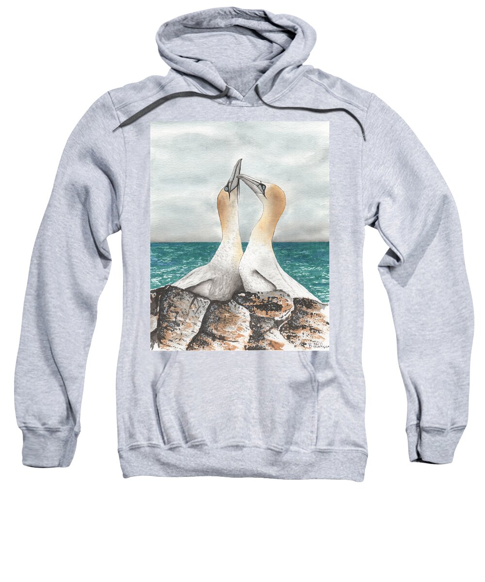 Albatross Watercolor Sweatshirt featuring the painting Albatross' Kissing by Bob Labno