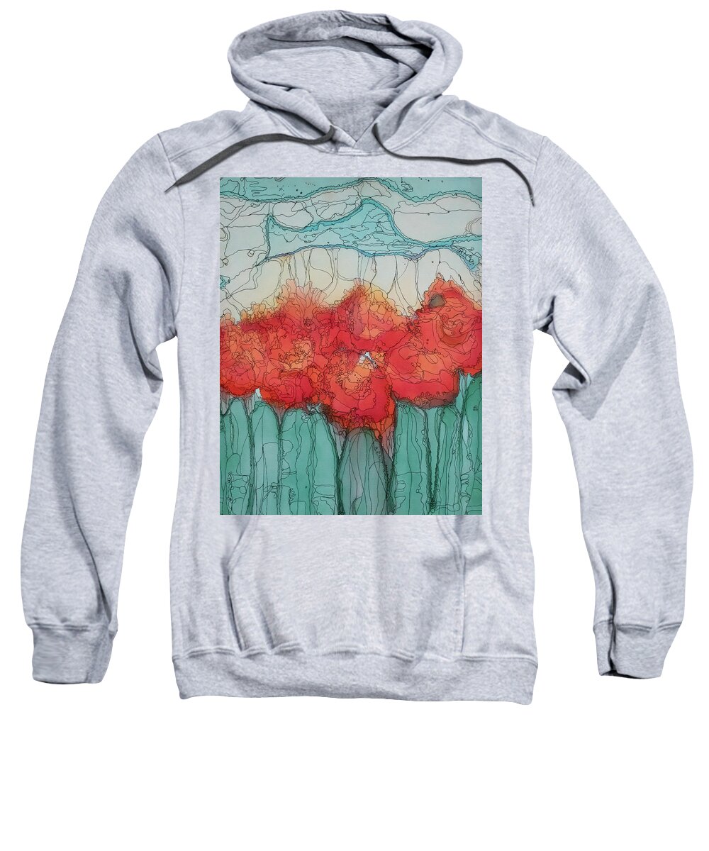 Flowers Sweatshirt featuring the mixed media Alcohol Meadow by Aimee Bruno
