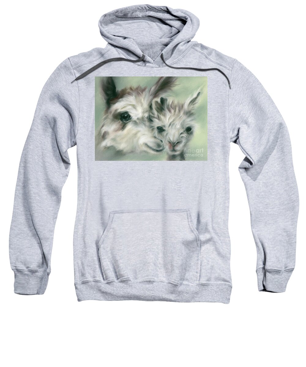 Animal Sweatshirt featuring the painting Alpaca Youngster and Mother by MM Anderson