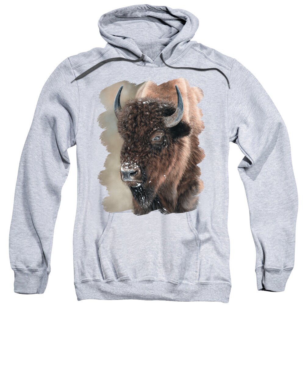 Bison Painting Sweatshirt featuring the painting American Bison Portrait Painting by Rachel Stribbling