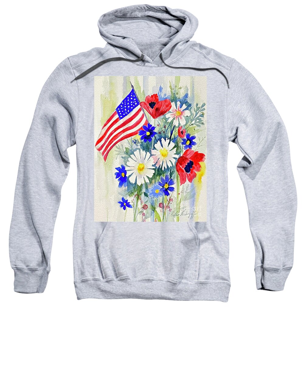America Sweatshirt featuring the painting American Bouquet by Hilda Vandergriff