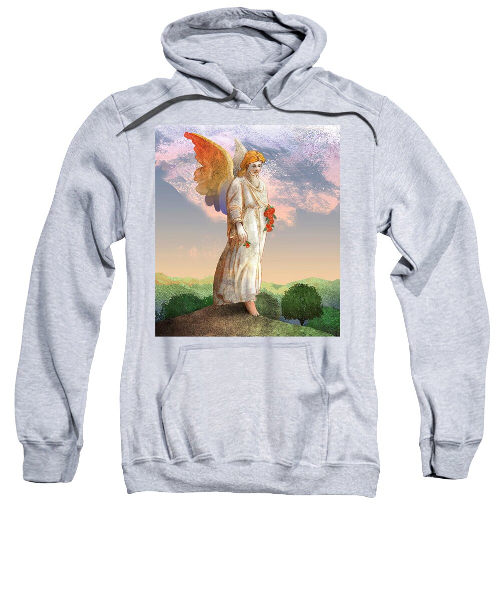 Angel Sweatshirt featuring the digital art Angel with Roses by Cap Pannell