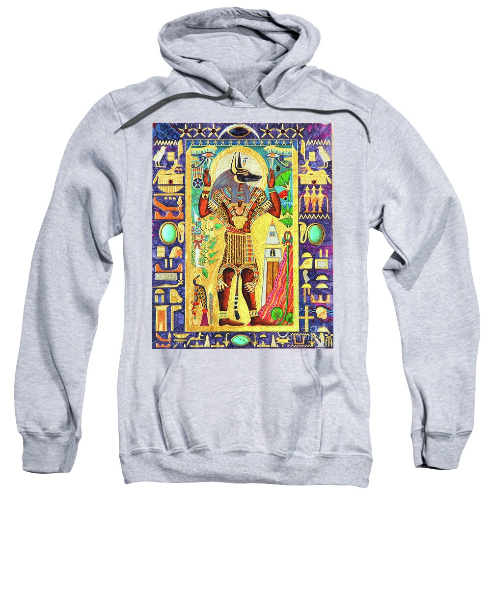 Anpu Sweatshirt featuring the mixed media Anpu Lord of the Sacred Land by Ptahmassu Nofra-Uaa