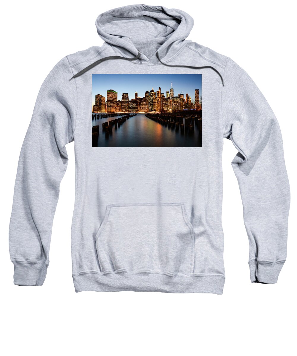New York Sweatshirt featuring the photograph Apple Empire - Lower Manhattan Skyline. New York City by Earth And Spirit