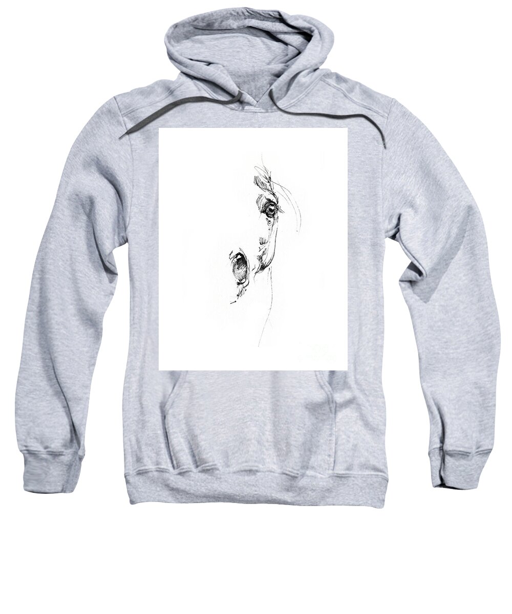 Horse Sweatshirt featuring the drawing Arabian horse sketch 2014 05 24 h by Ang El