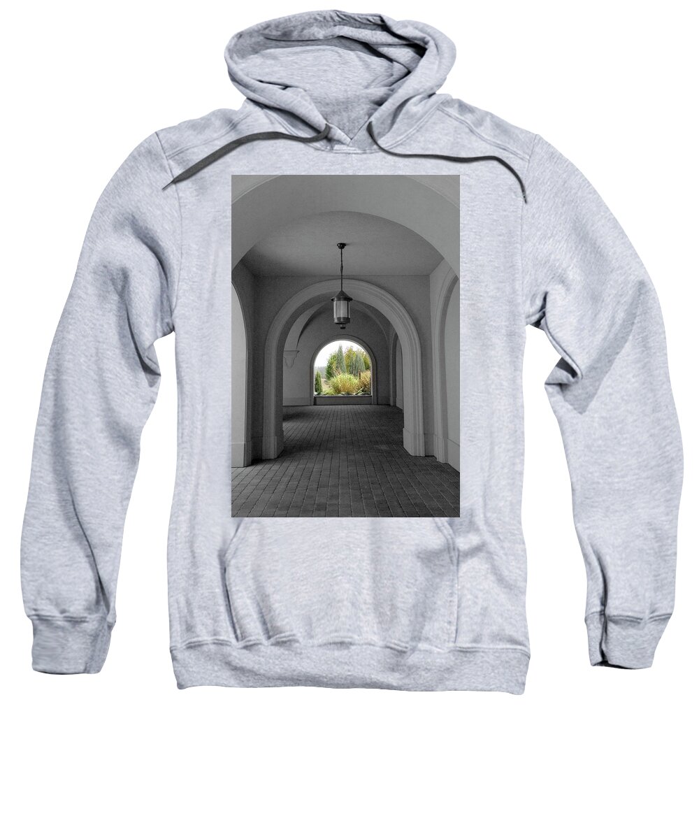 Arch Sweatshirt featuring the photograph Arched Walkway with Selective Color by James C Richardson