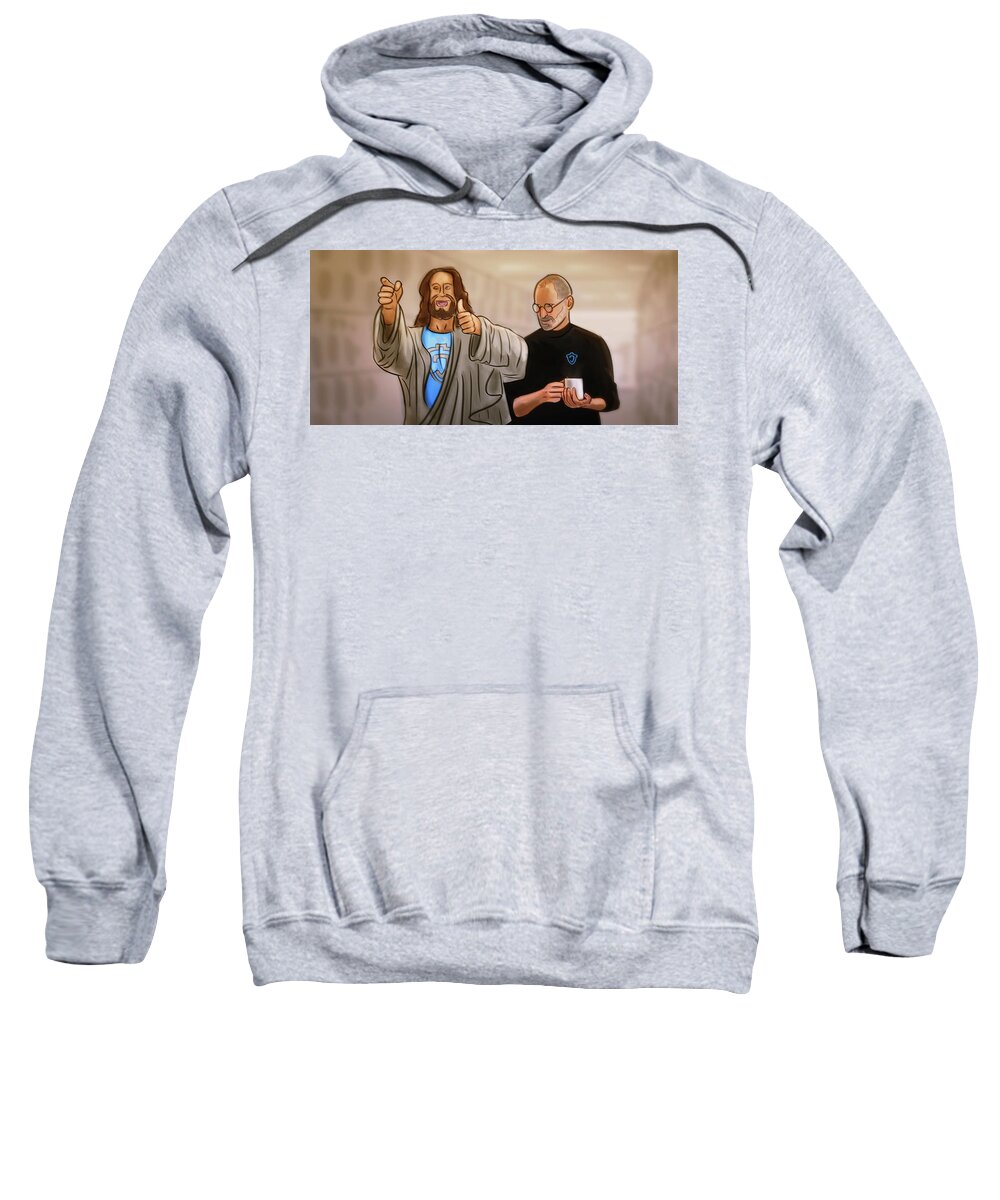 Jesus Sweatshirt featuring the digital art Art - Jesus Meets with Steve Jobs by Matthias Zegveld
