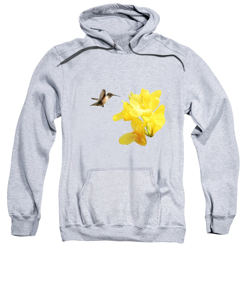 Beckoning Sweatshirt featuring the photograph Hummingbird with Yellow Canna Lily Square by Carol Groenen
