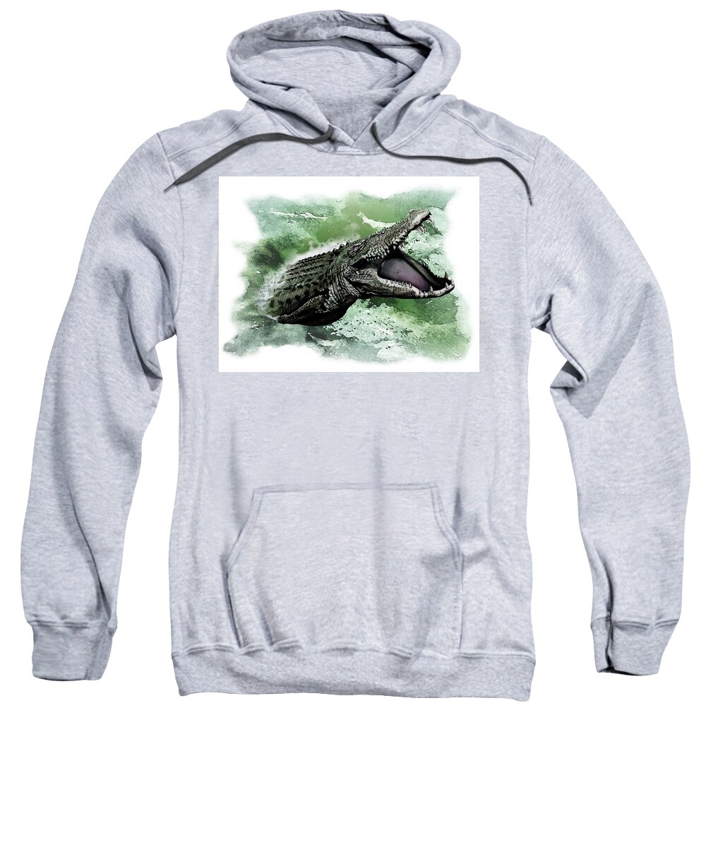 Art Sweatshirt featuring the painting Australian Saltwater Crocodile by Simon Read