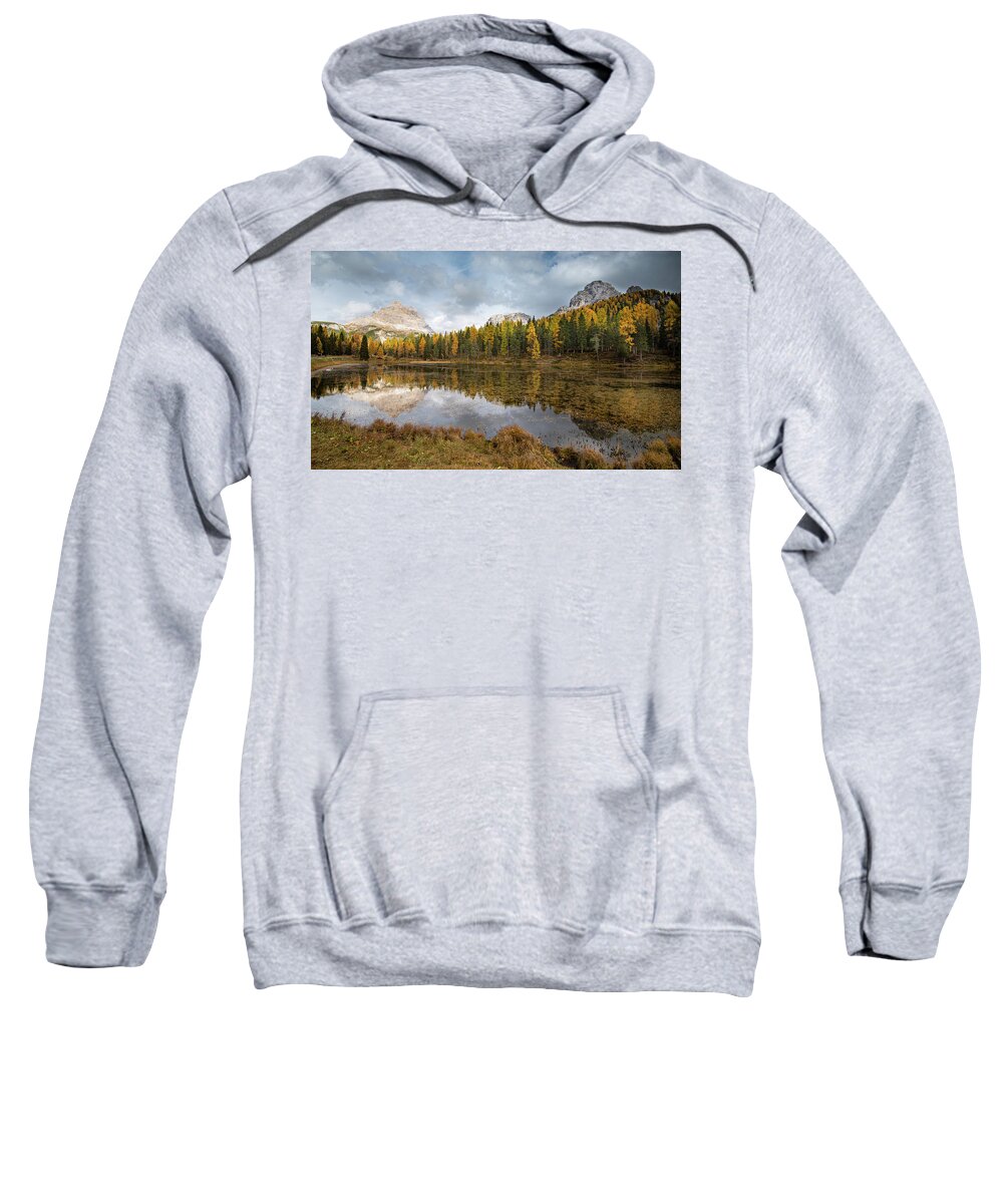 Antorno Lake Sweatshirt featuring the photograph Lake antorno in autumn Italian dolomiti by Michalakis Ppalis