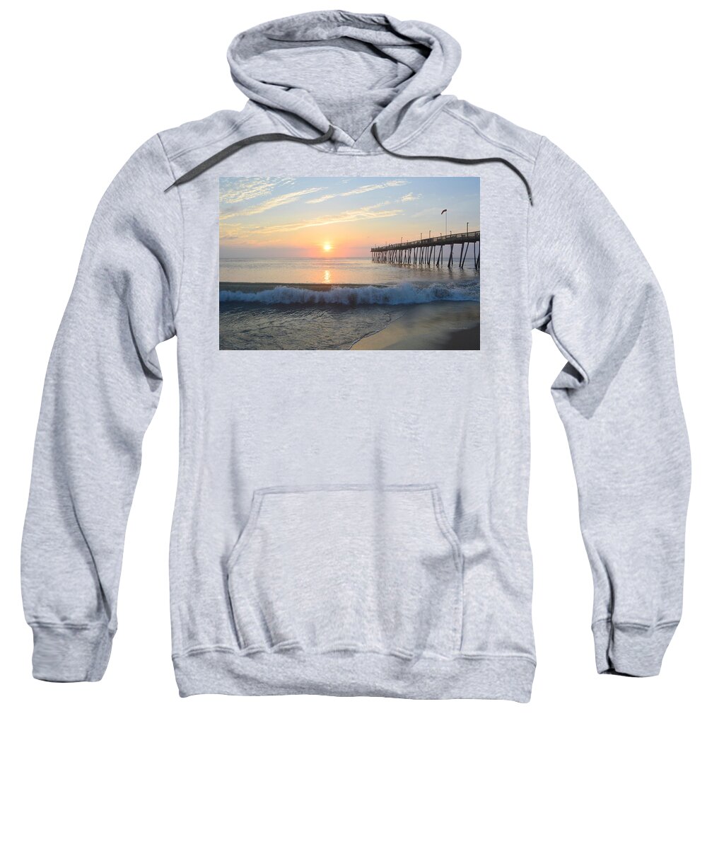 Obx Sunrise Sweatshirt featuring the photograph Avalon Pier 7/13 by Barbara Ann Bell