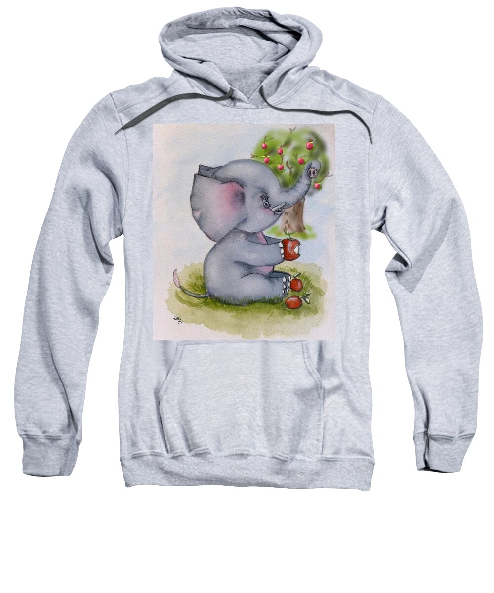 Baby Elephant Sweatshirt featuring the painting Baby Elephant loves Apples by Kelly Mills