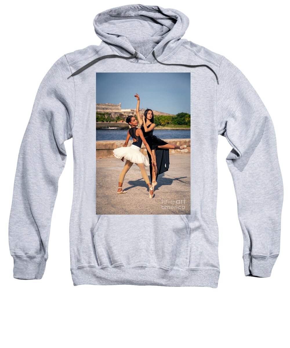 Two Ballerinas Sweatshirt featuring the photograph Ballerinas Dancing at the Malecon in Havana by Jim Calarese