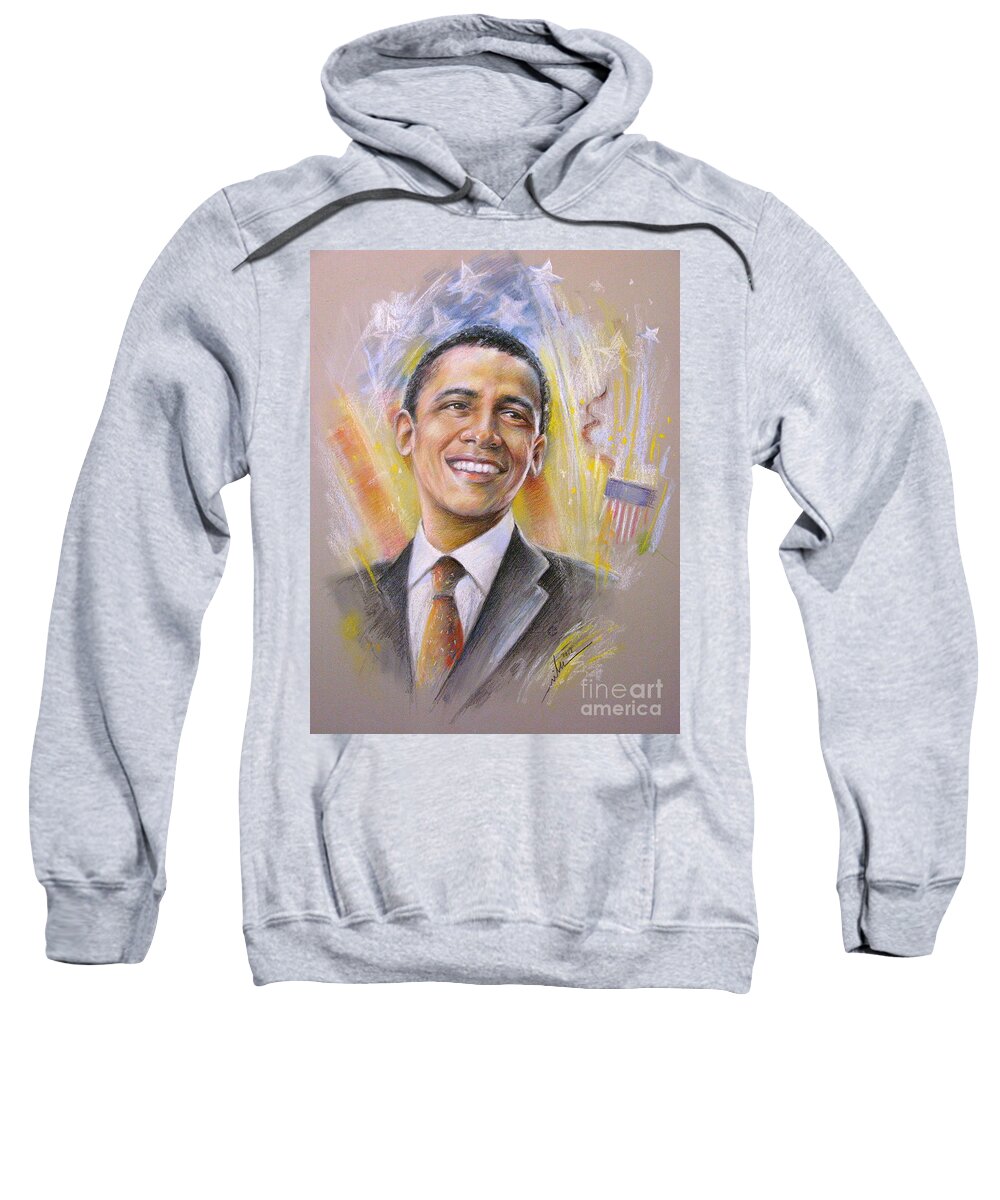 Portrait Barack Obaam Sweatshirt featuring the painting Barack Obama Portrait by Miki De Goodaboom