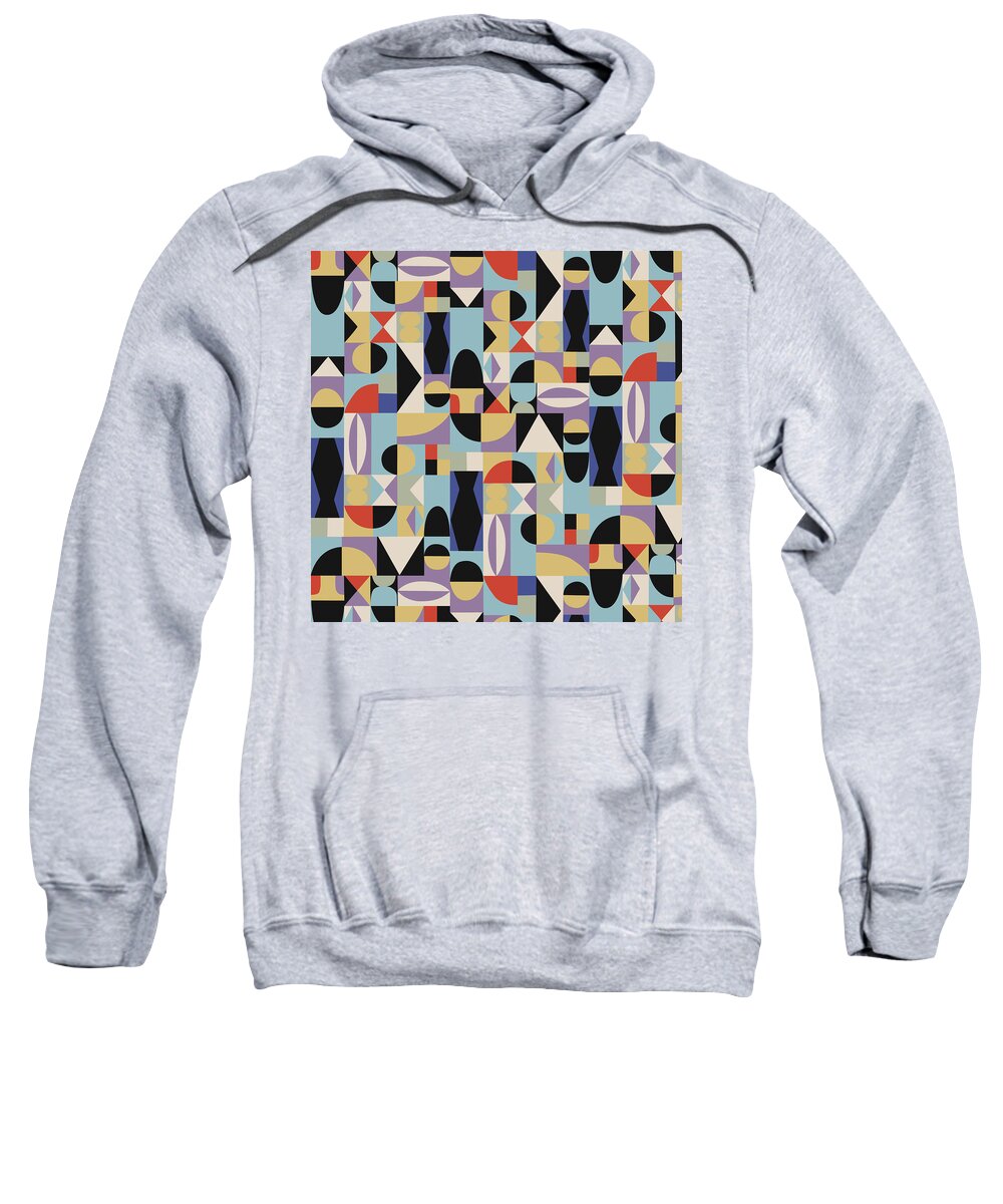 Nikita Coulombe Sweatshirt featuring the painting Bauhaus Geometric Harlequin Pattern in blue by Nikita Coulombe