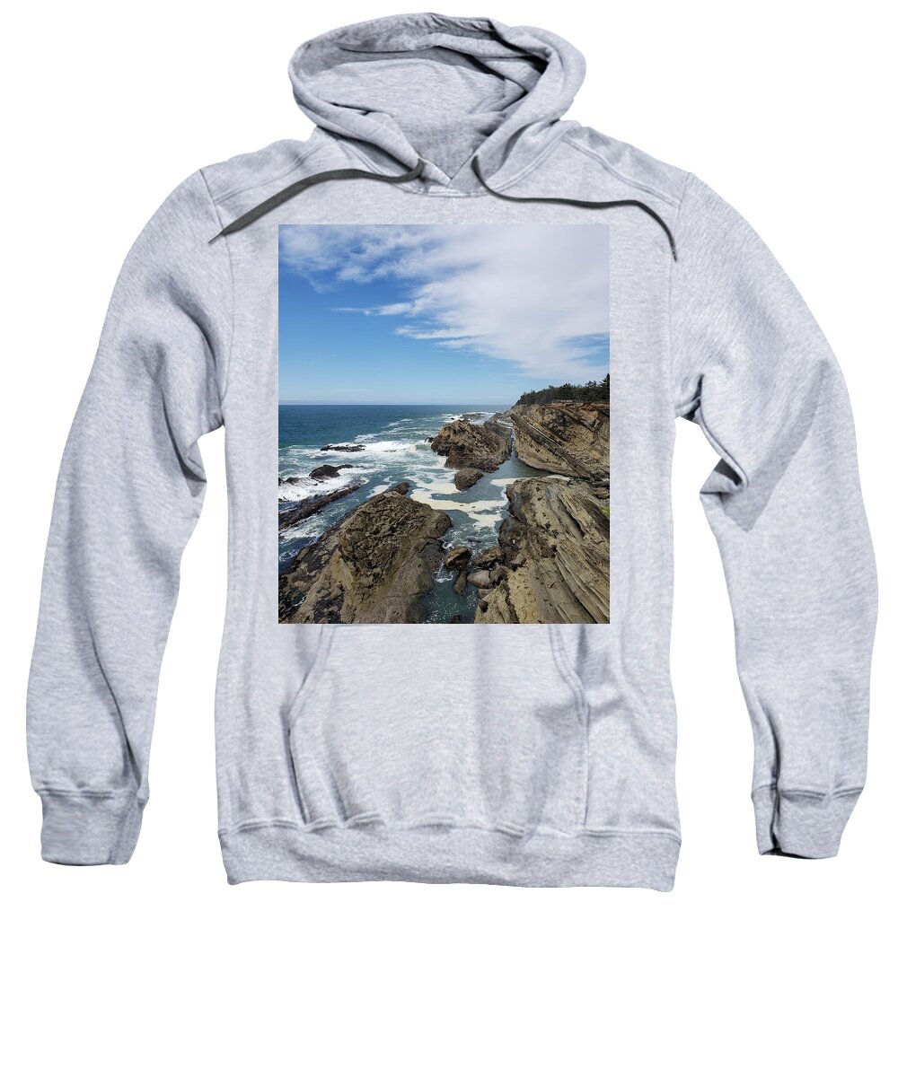 Cape Arago Sweatshirt featuring the photograph Beach Rock View by Suzy Piatt